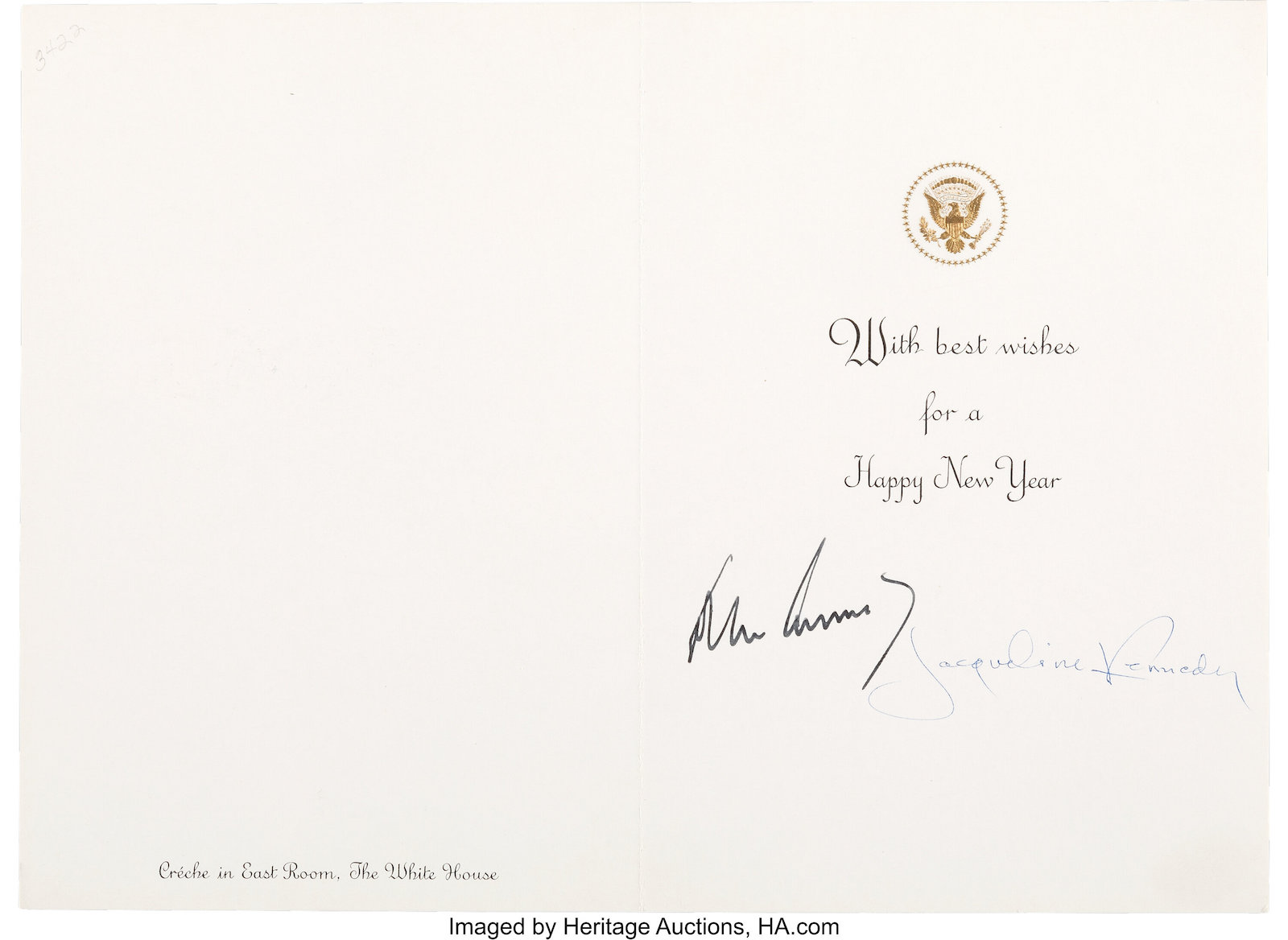 John F. and Jacqueline Kennedy Rare 1963 White House Christmas Card Signed