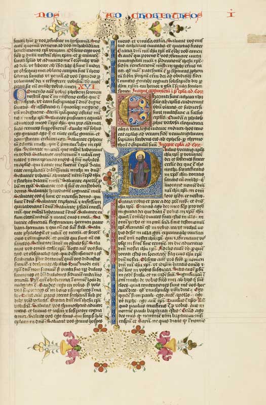 From the circle of Stefan Lochner, an initial P: Saint Paul with a Sword