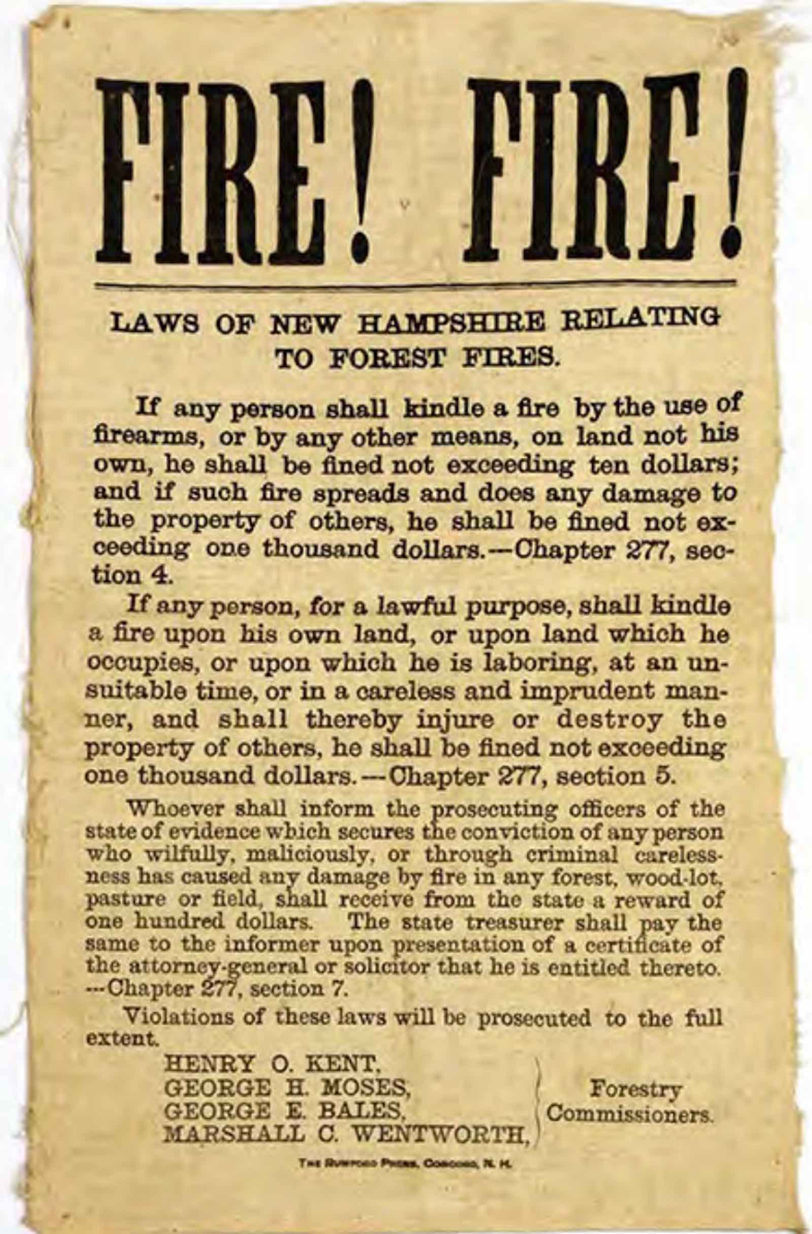 Fire! Fire! Laws of New Hampshire Relating to Forest Fires