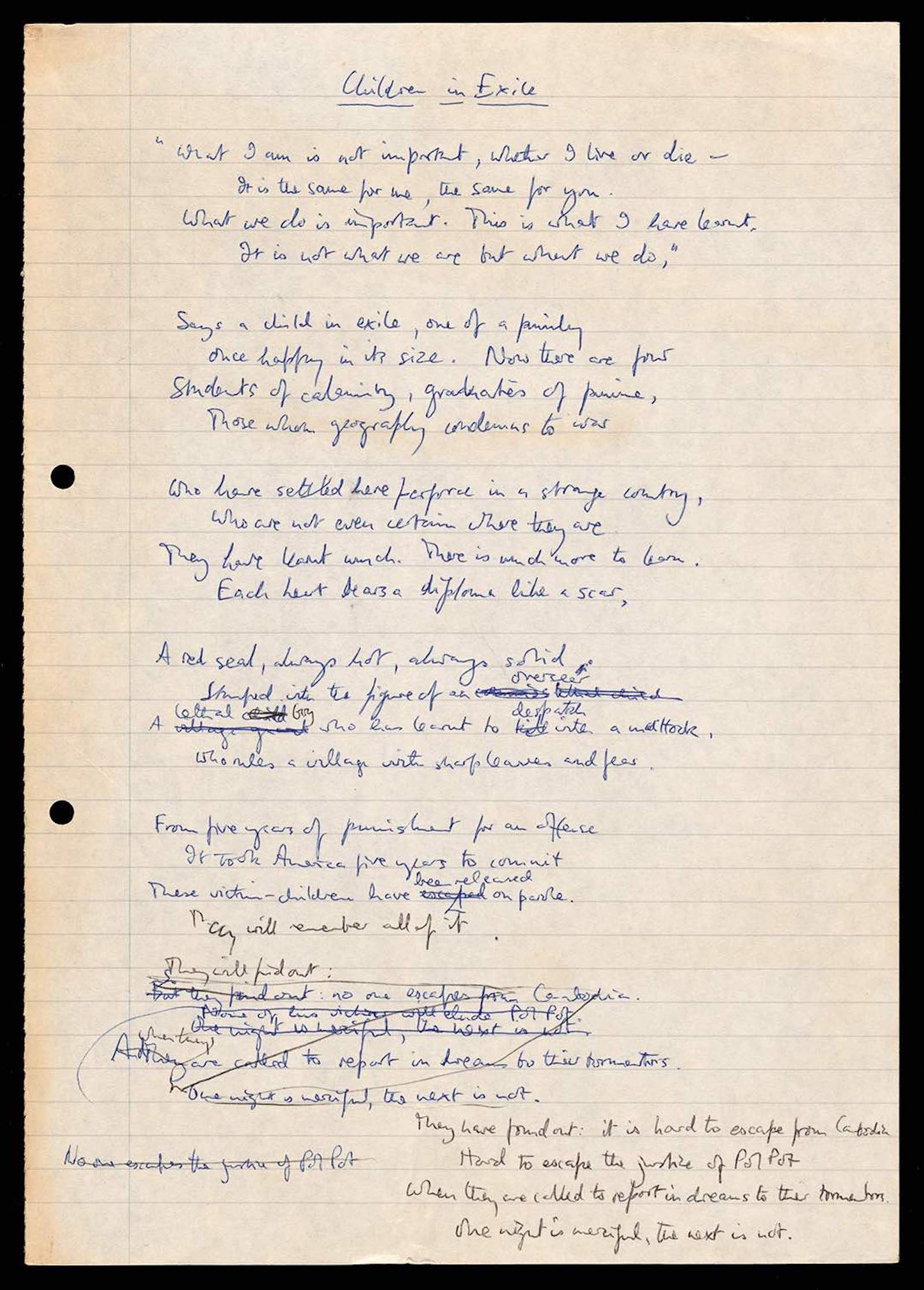 James Fenton’s manuscript draft of Children in Exile, ca. 1982