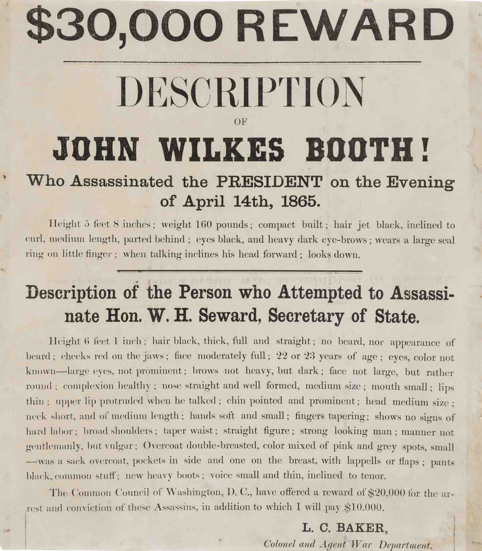 Abraham Lincoln Assassination Reward Poster