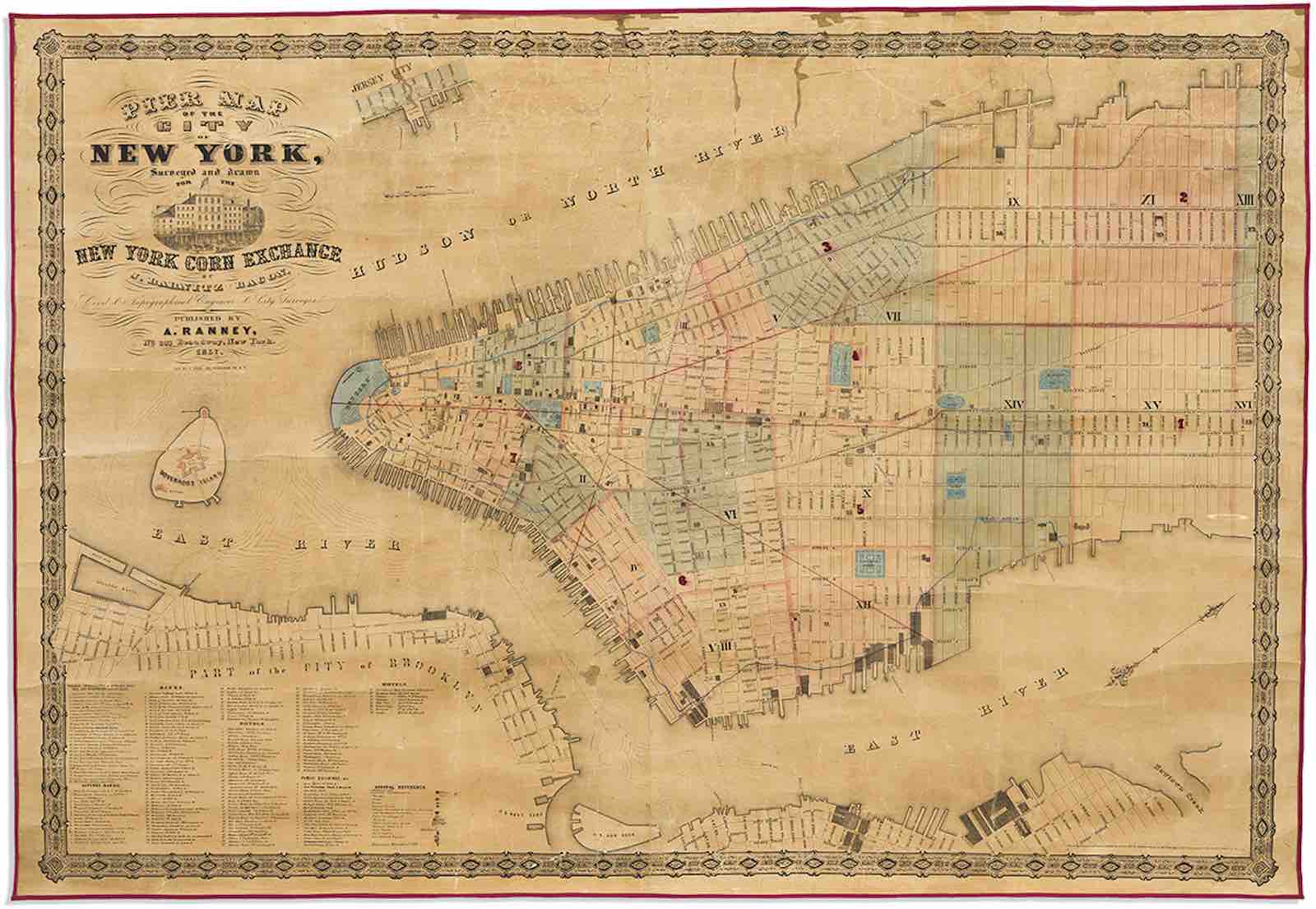 Jacob Barnitz Bacon, Pier Map of the City of New York, Surveyed and Drawn for the New York Corn Exchange