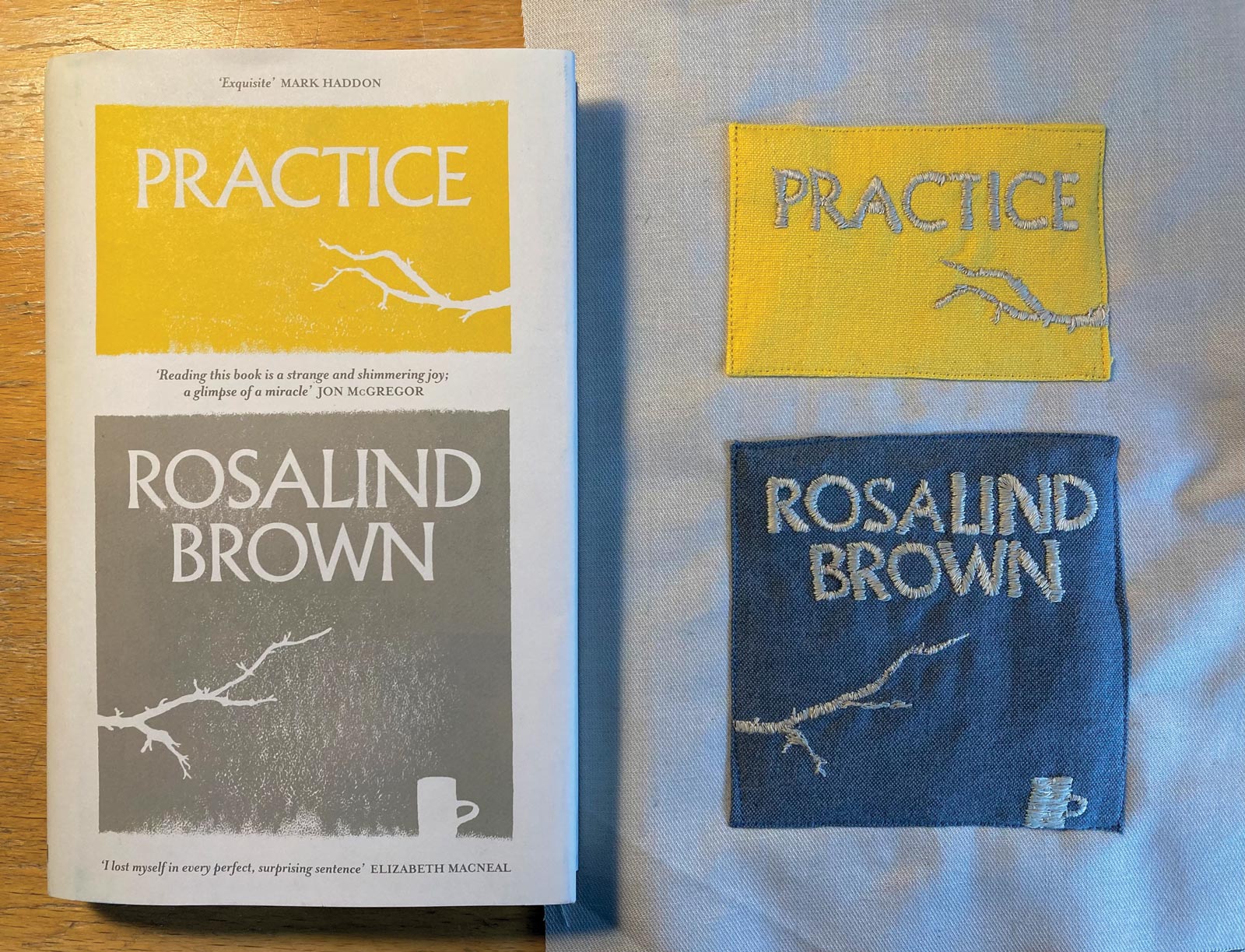 Cockayne sewed by hand the panel inspired by Rosalind Brown’s Practice in tribute to the book’s meditation on process and making.