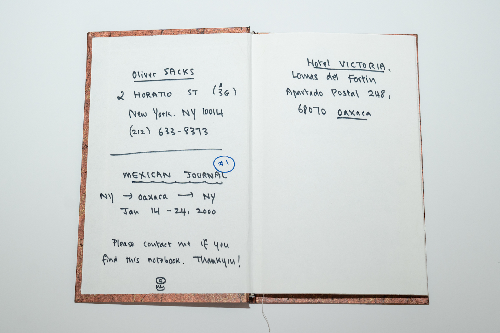 Handwritten journal kept by Sacks, 2000, that became his book Oaxaca Journal (2002)