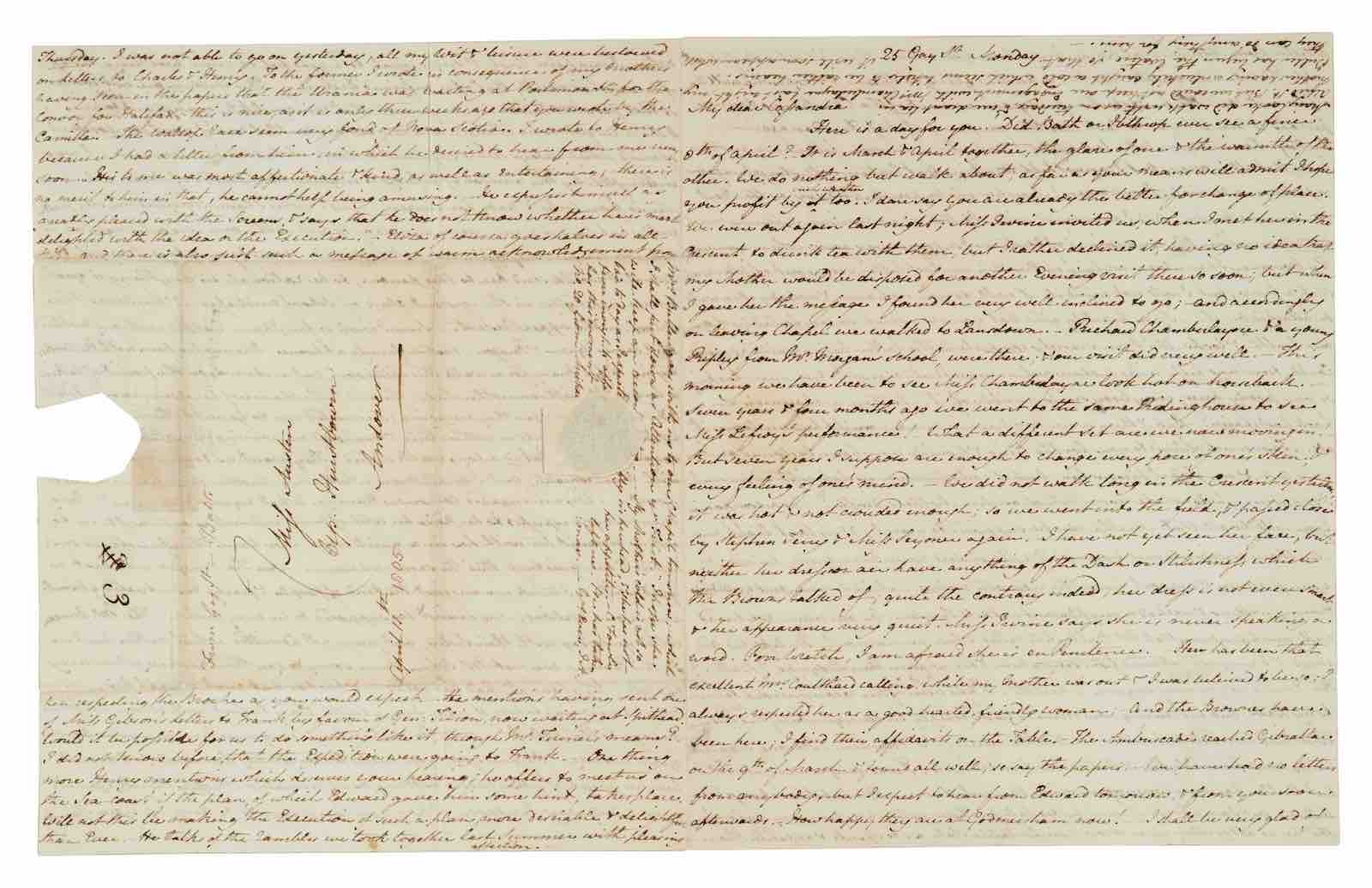 Part of Jane Austen's letter to Cassandra