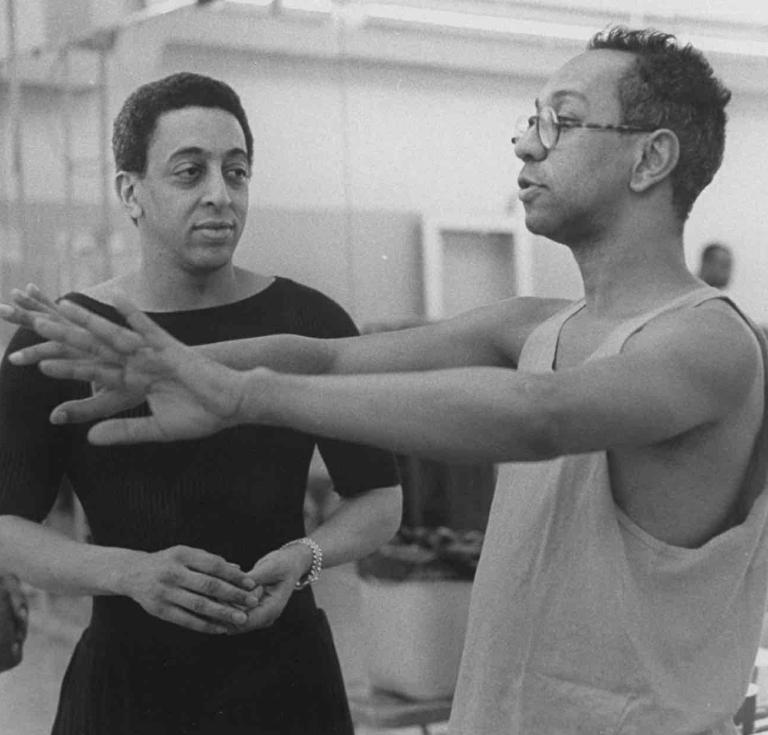 George C. Wolfe working with Gregory Hines during a rehearsal for the Broadway production of the musical Jelly's Last Jam by Martha Swope, 1992. 