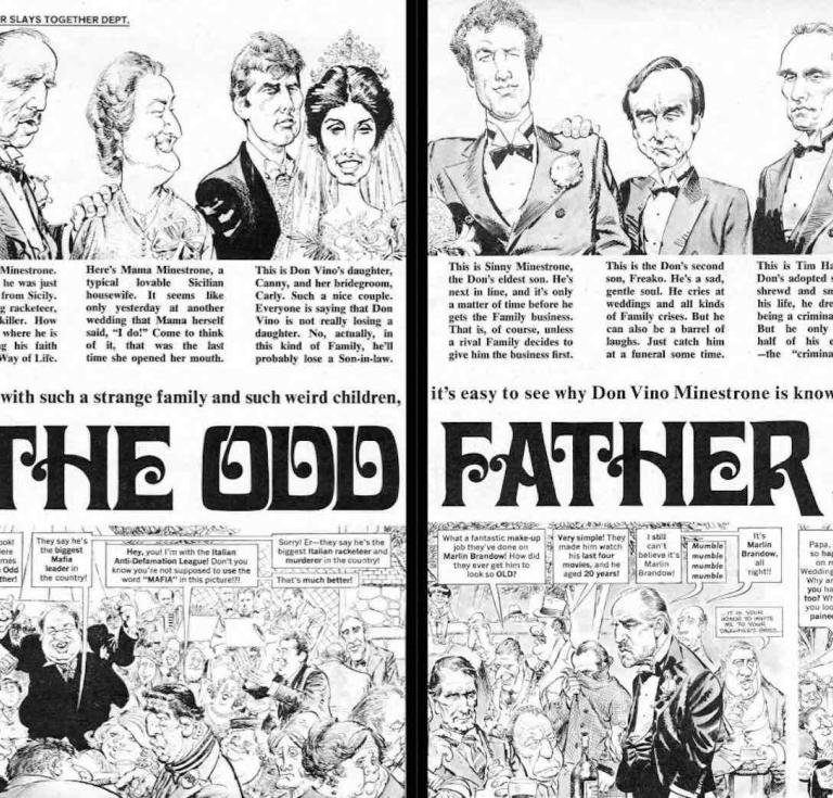 Mort Drucker, The Oddfather (parody of The Godfather), illustration for MAD #155 (EC, 1972). Ink on board . Private Collection 