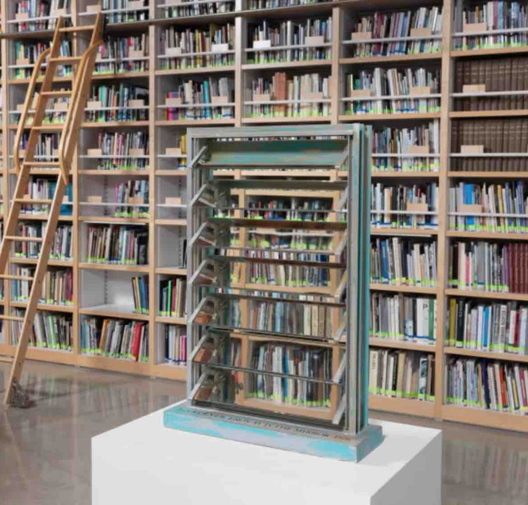 Peter Goulds, L.A. Louver, Eros It Is the Mirror, 1976, aluminum, mirrors, found hardware, turquoise paint 